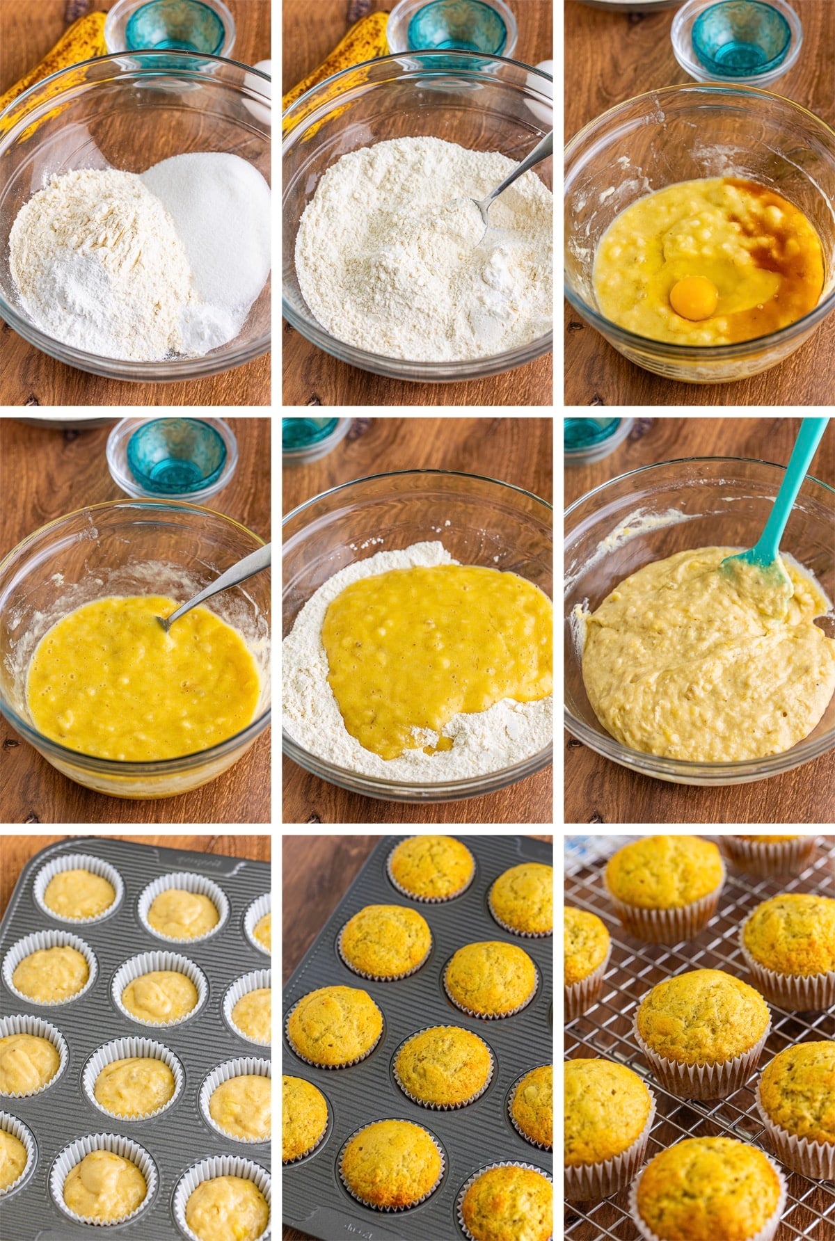 collage of images showing how to make the cupcakes for Banana Cupcakes